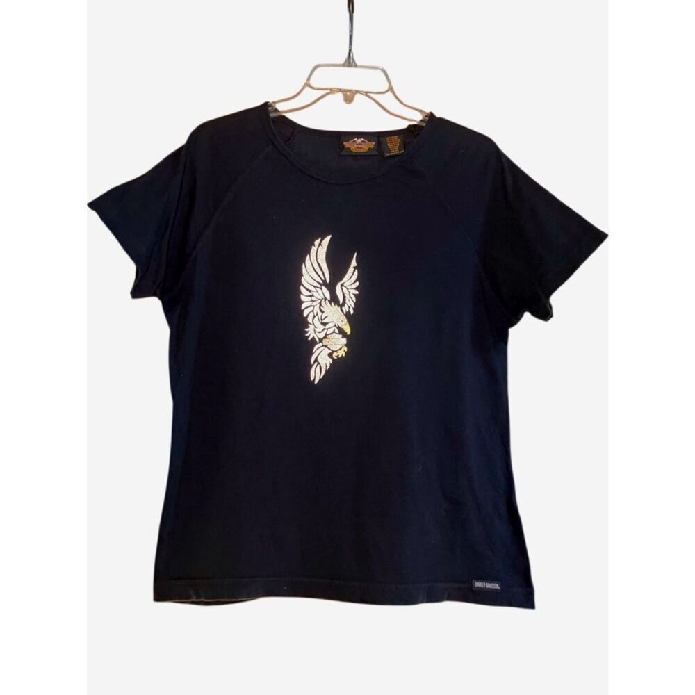 Harley Davidson Beaded Short Sleeve Tee in Black/Gold Women’s XL